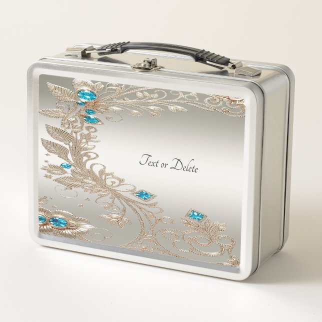 Embellishing Gold Blue Stones Lunchbox (Front)