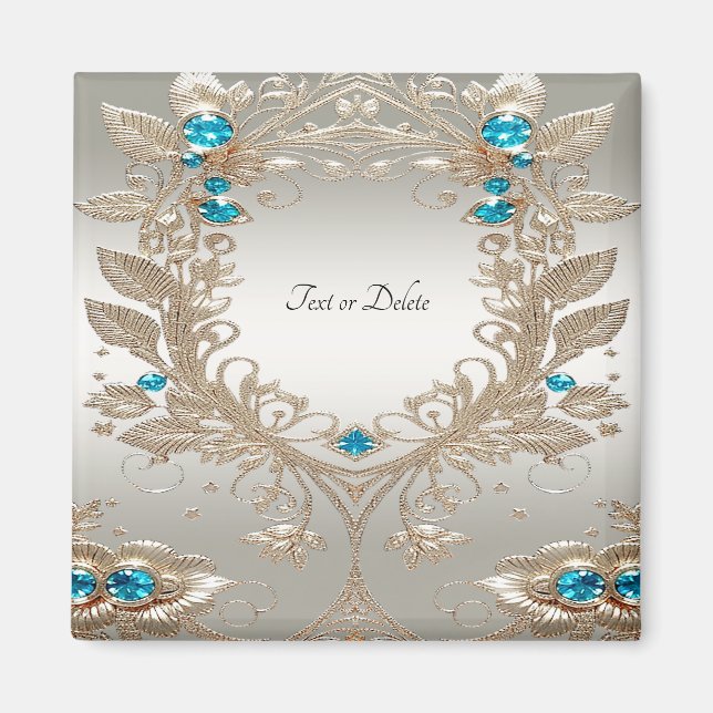 Embellishing Gold Blue Stones Magnet (Front)