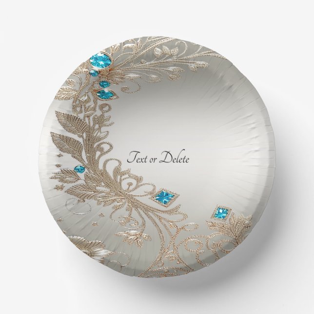 Embellishing Gold Blue Stones Paper Bowls Paper Plate (Front)