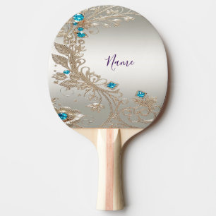 Embellishing Gold Blue Stones Ping Pong Paddle