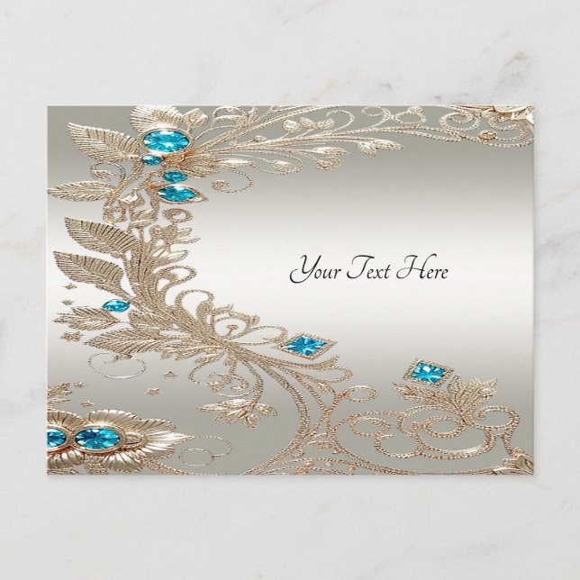 Embellishing Gold Blue Stones Postcard (Front)
