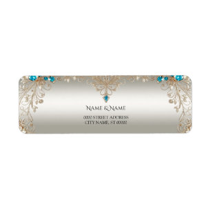 Embellishing Gold Blue Stones Return Address Label
