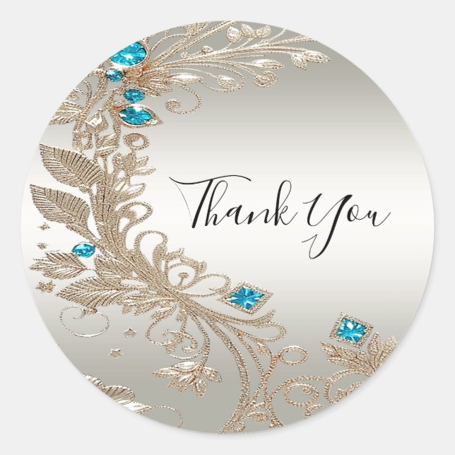 Embellishing Gold Blue Stones Sticker (Front)