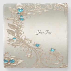 Embellishing Gold Blue Stones Stone Coaster