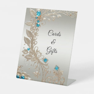 Embellishing Gold Blue Stones Tabletop Signs