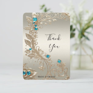 Embellishing Gold Blue Stones Thank You Card