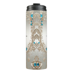 Embellishing Gold Blue Stones Thermal Tumbler