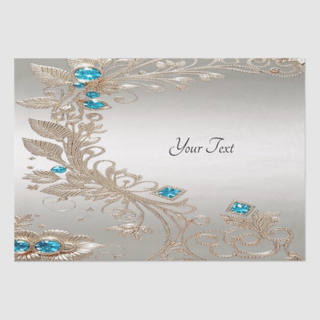 Embellishing Gold Blue Stones Tissue Paper (Front)