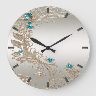 Embellishing Gold Blue Stones Wall Clock