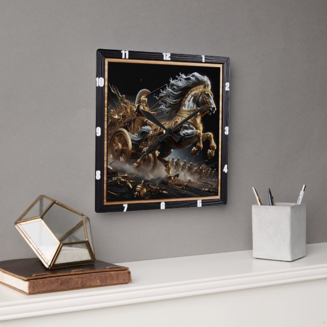 Ember Chariot: Night's Blaze Square Wall Clock (Office)