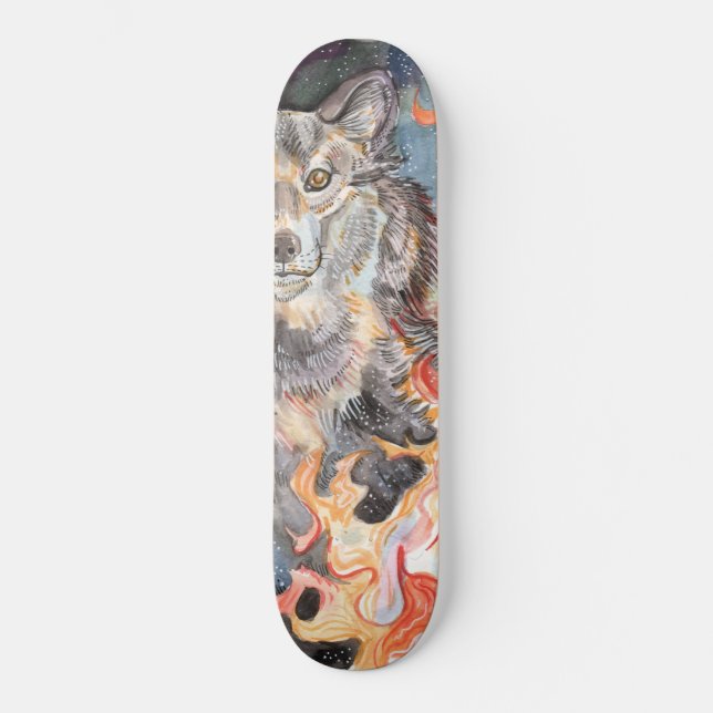 Ember Eyes Wolf Watercolor Skateboard (Front)