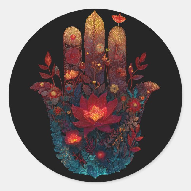 Ember Lotus | Hamsa Hand Design Classic Round Sticker (Front)