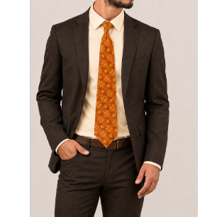 Emberielle Burnt Orange and Gold Ornamental Floral Tie