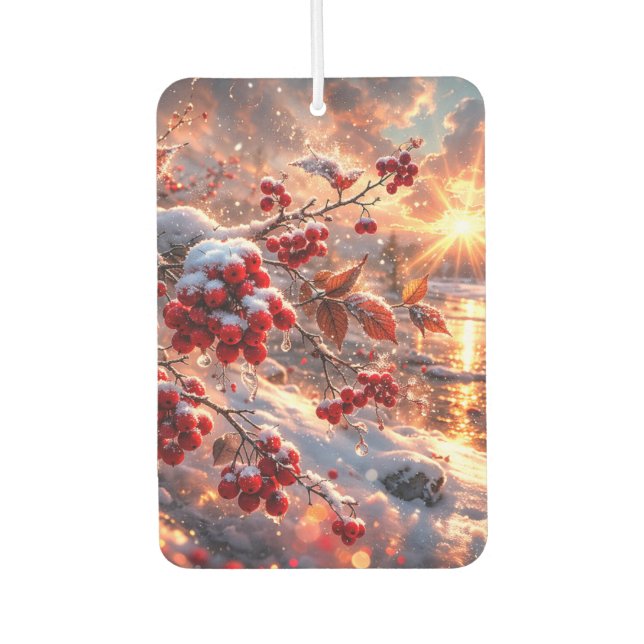 Embers of Winter Red Berries Snow Car Air Freshener (Front)