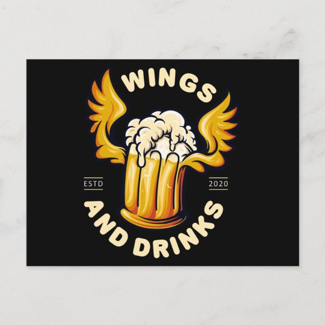 Emblem beer drinks and wings postcard (Front)