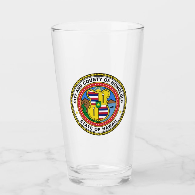 Emblem of city of Honolulu, Hawaii Glass (Front)