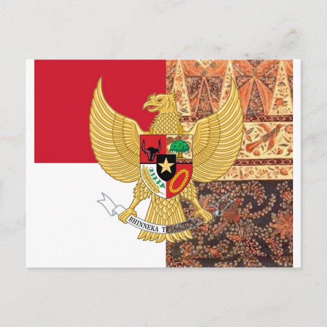 Emblem of Indonesia - Garuda Pancasila  Batik Flag Postcard (Front)