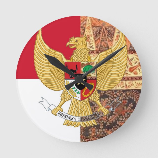 Emblem of Indonesia - Garuda Pancasila Batik Flag Round Clock (Front)