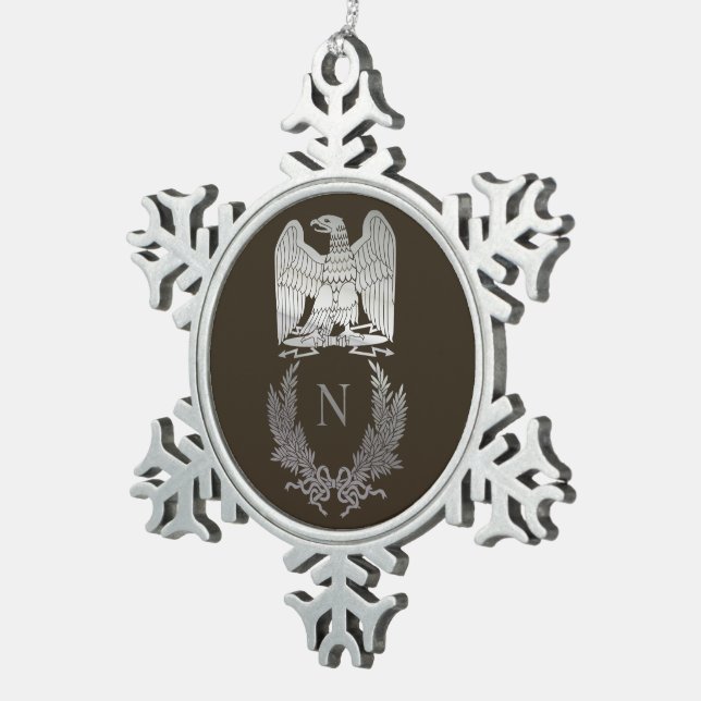 Emblem of Napoleon Bonaparte Snowflake Pewter Christmas Ornament (Right)