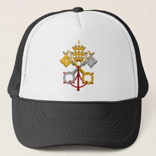 Emblem of the Papacy Official Pope Symbol Coat Trucker Hat (Front)