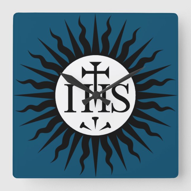 Emblem of the Society of Jesus Christogram Square Wall Clock (Front)