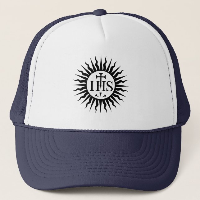 Emblem of the Society of Jesus Christogram Trucker Hat (Front)