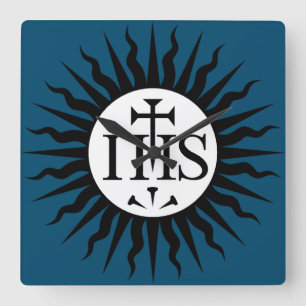 Emblem of the Society of Jesus Monogram  Square Wall Clock