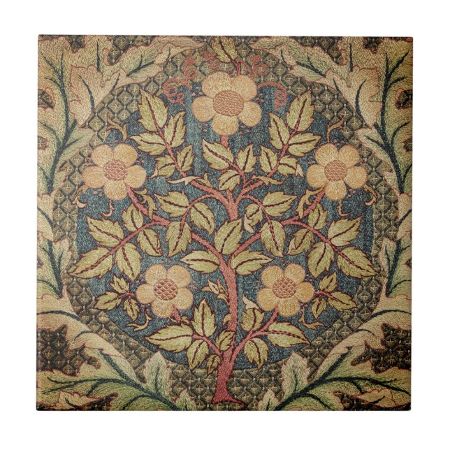 Emboidered Flower Tree Leaf Border Tile (Front)