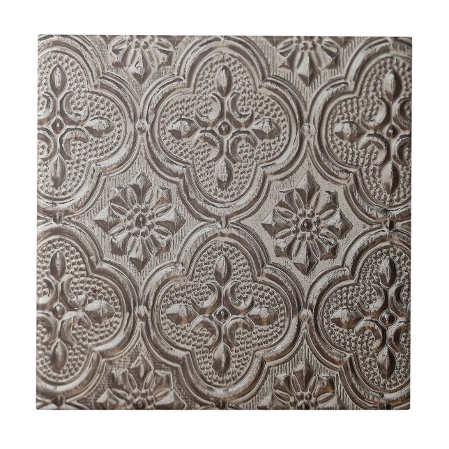 Emboss Style Silver Grey Medallion Tile (Front)