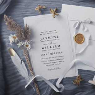 Embossed Arch Minimalist Elegant QR Code Wedding Invitation