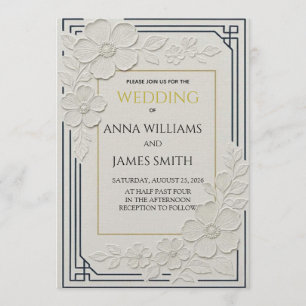 Embossed Art Deco Floral Wedding Invitation