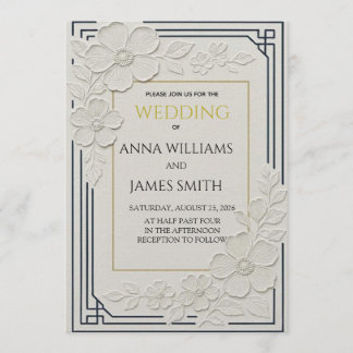 Embossed Art Deco Floral Wedding Invitation