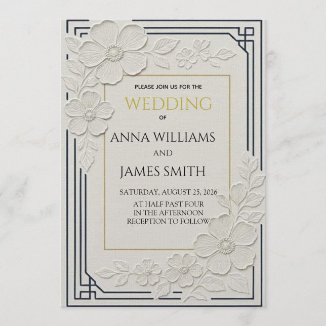 Embossed Art Deco Floral Wedding Invitation (Front)