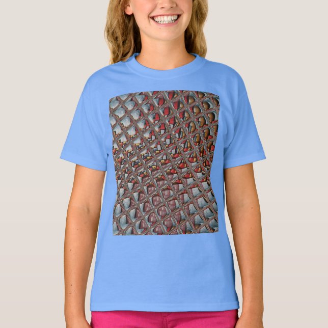 Embossed Ash Grey Maroon Chequered: A Modern Art T-Shirt (Front)
