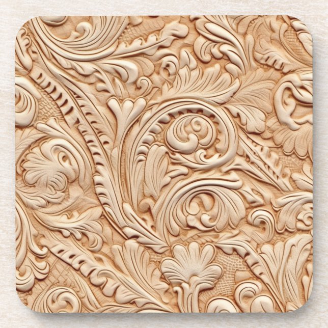 Embossed beige faux leather coaster (Front)
