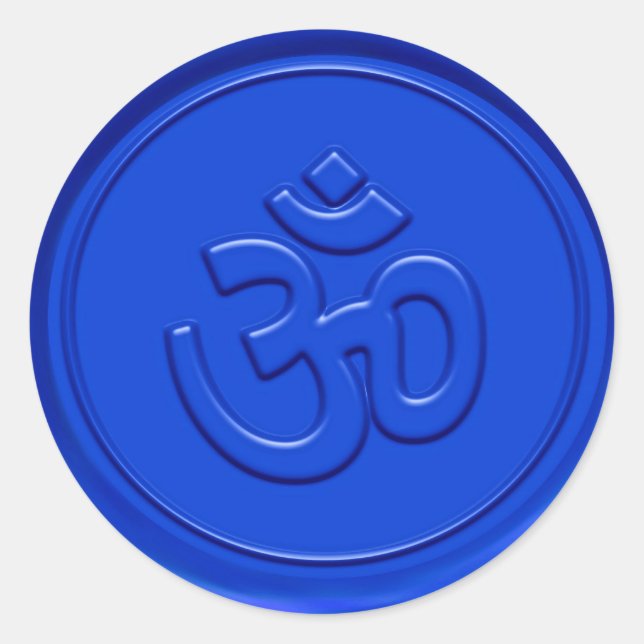 Embossed Blue Om Sign Classic Round Sticker (Front)
