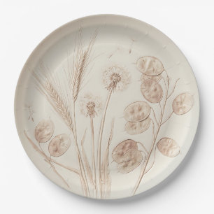 "Embossed Botanicals" Wheat & Dandelion Paper Plate