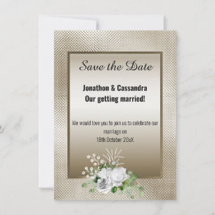 EMBOSSED BRONZE ROSE EUCALYPTUS SAVE THE DATE