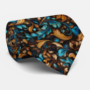 Embossed Brown And Gold Design  Tie