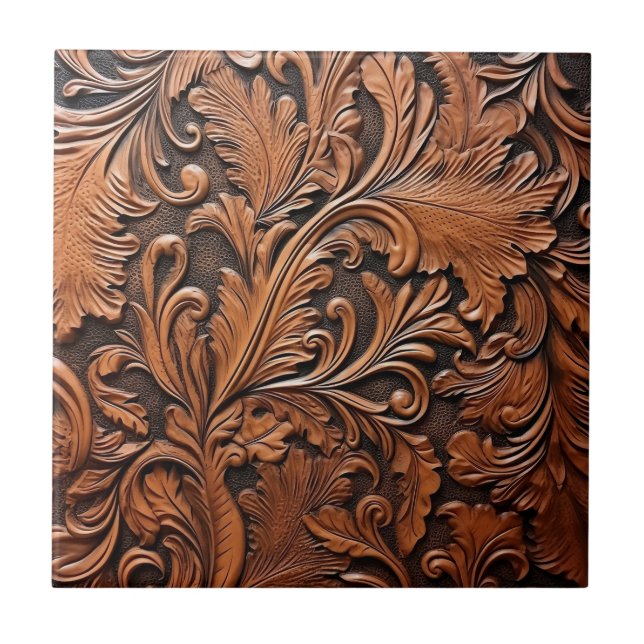 Embossed brown leather tile (Front)