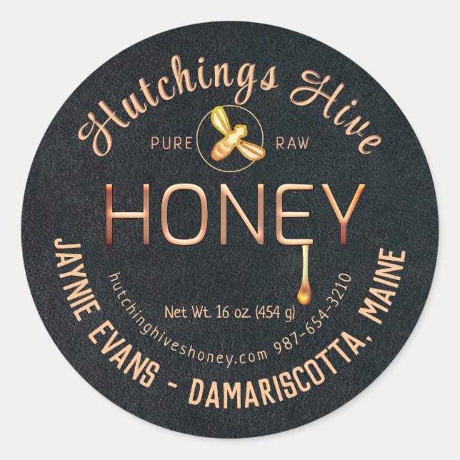 Embossed Copper Dripping Honey Label with Bee      (Front)
