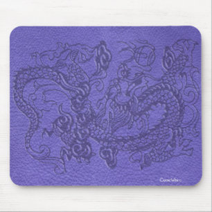 Embossed Dragon on Blue Leather Texture Mouse Mat