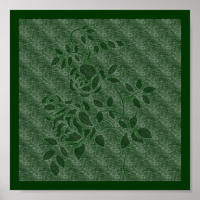 Embossed Effect Green Stencil Roses Floral  Poster (Front)