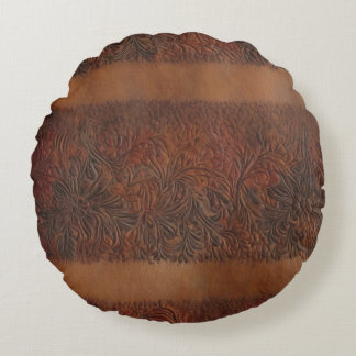 Embossed Floral Imitation Leather Look Round Cushion