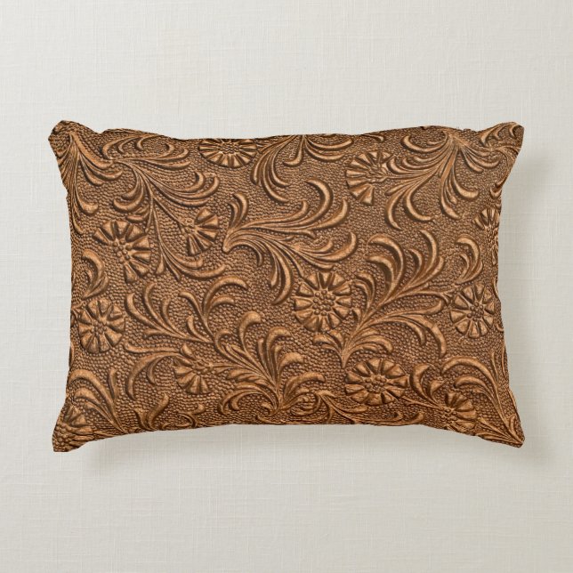 embossed floral panel, copper decorative cushion (Front)