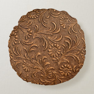 embossed floral panel, copper round cushion