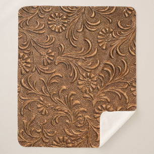 embossed floral panel, copper sherpa blanket