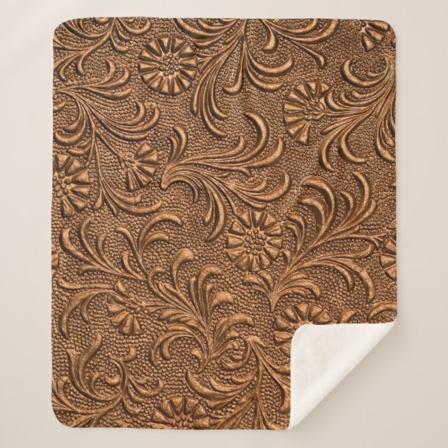 embossed floral panel, copper sherpa blanket (Front)