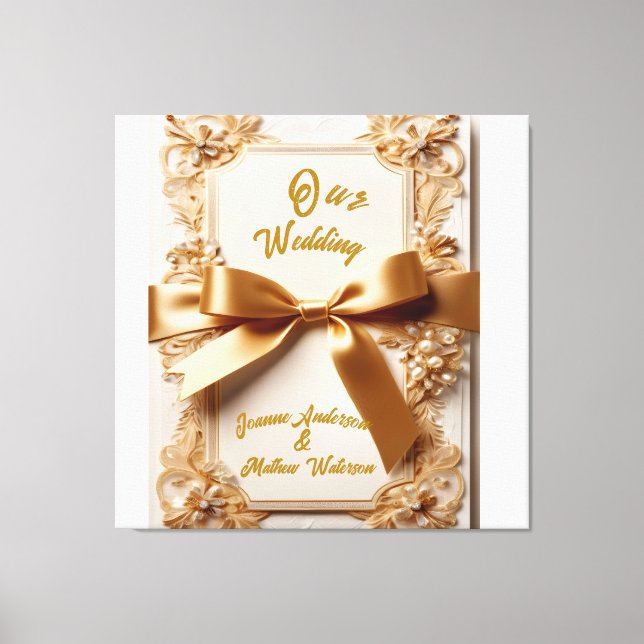 "Embossed Floral Wedding Invitation Satin Bow  Canvas Print (Front)