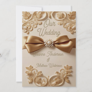 Embossed Floral Wedding Invitation – Satin Bow & G